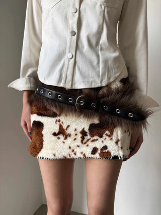 cow fur mini skirt