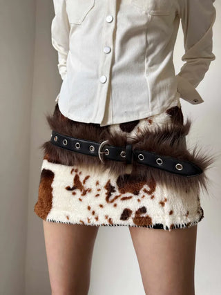 cow fur mini skirt