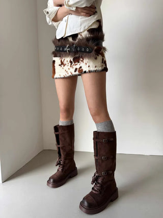 cow fur mini skirt