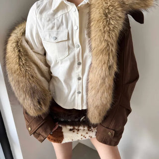 Detachable fur o Fleece lining* Fox fur trimmed Benyon faux fur mustang jacket