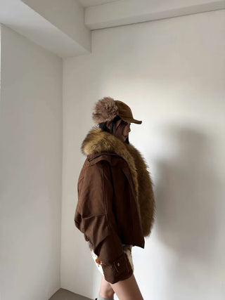 Detachable fur o Fleece lining* Fox fur trimmed Benyon faux fur mustang jacket