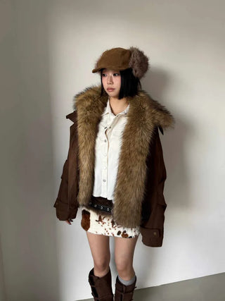 Detachable fur o Fleece lining* Fox fur trimmed Benyon faux fur mustang jacket