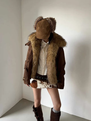 Detachable fur o Fleece lining* Fox fur trimmed Benyon faux fur mustang jacket