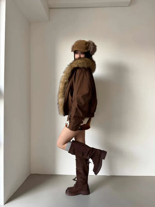 Detachable fur o Fleece lining* Fox fur trimmed Benyon faux fur mustang jacket
