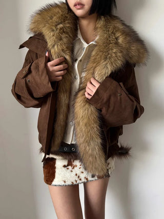 Detachable fur o Fleece lining* Fox fur trimmed Benyon faux fur mustang jacket