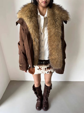 Detachable fur o Fleece lining* Fox fur trimmed Benyon faux fur mustang jacket