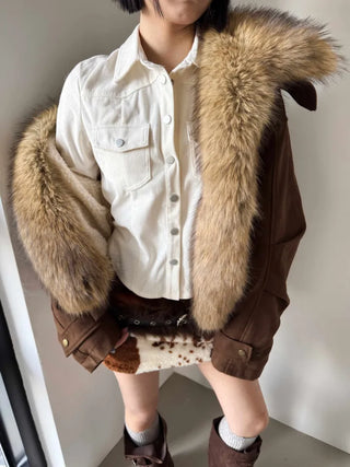 Detachable fur o Fleece lining* Fox fur trimmed Benyon faux fur mustang jacket