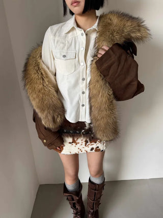 Detachable fur o Fleece lining* Fox fur trimmed Benyon faux fur mustang jacket