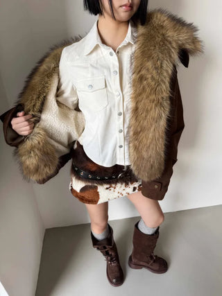 Detachable fur o Fleece lining* Fox fur trimmed Benyon faux fur mustang jacket