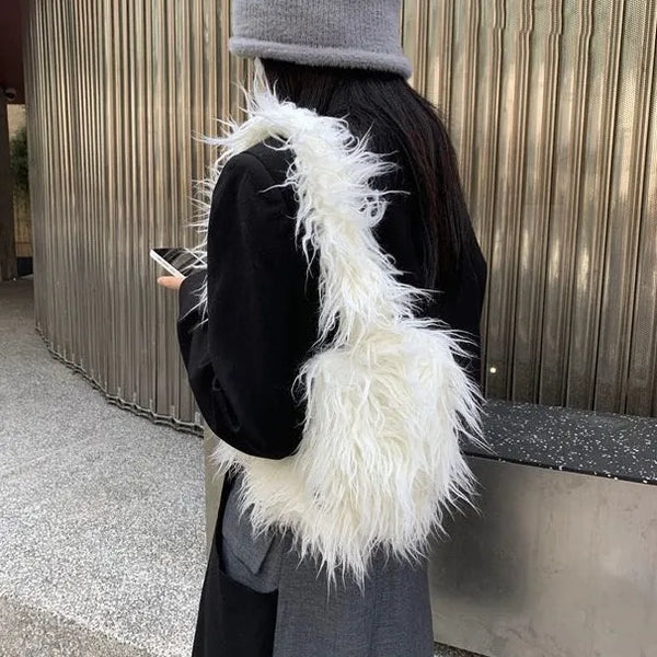 White Hairy Fur Bag Shoulder Bag