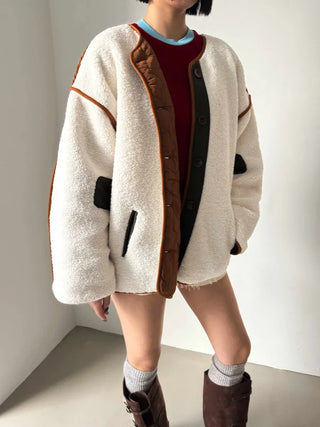 Poggle Wool Reversible Overfit Fleece Quilted Jacket