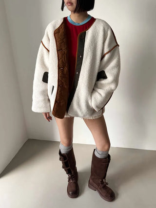 Poggle Wool Reversible Overfit Fleece Quilted Jacket