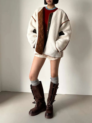 Poggle Wool Reversible Overfit Fleece Quilted Jacket