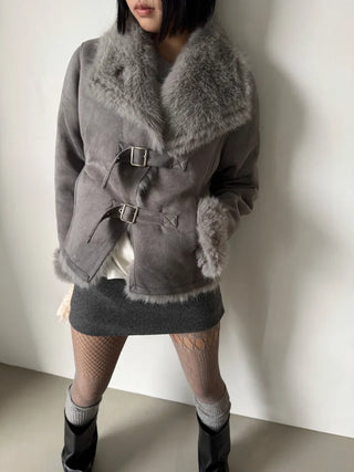 Venetian buckle trimmed fur mustang jacket