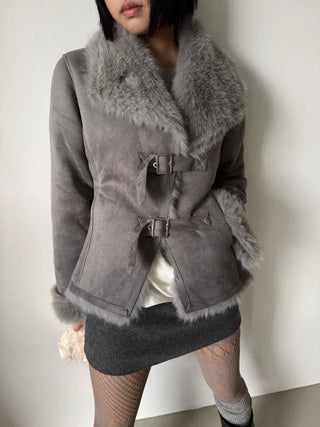 Venetian buckle trimmed fur mustang jacket