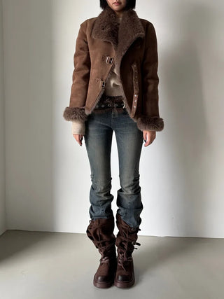 Venetian buckle trimmed fur mustang jacket