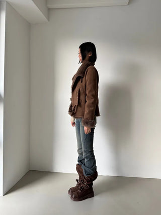 Venetian buckle trimmed fur mustang jacket