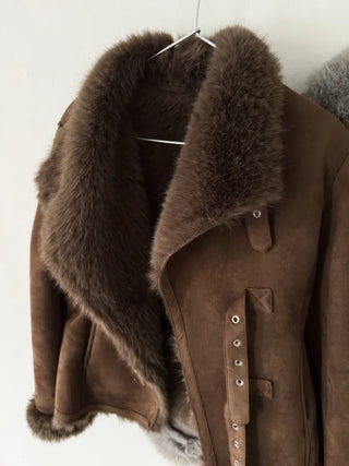 Venetian buckle trimmed fur mustang jacket