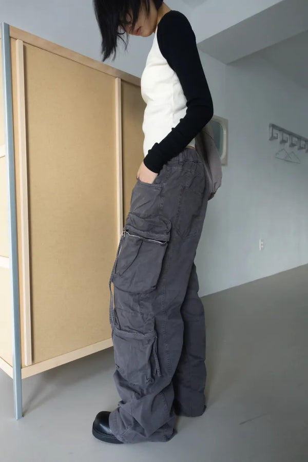 big pocket bijou utility bio-washed cargo wide pants