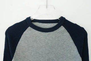 Nagrang color blocking ribbed knit long-sleeved t-shirt