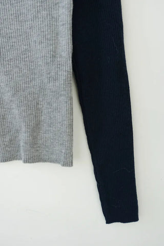 Nagrang color blocking ribbed knit long-sleeved t-shirt