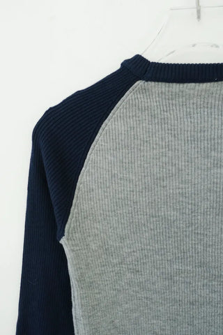 Nagrang color blocking ribbed knit long-sleeved t-shirt