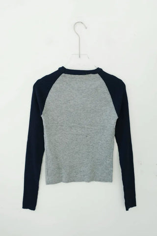 Nagrang color blocking ribbed knit long-sleeved t-shirt