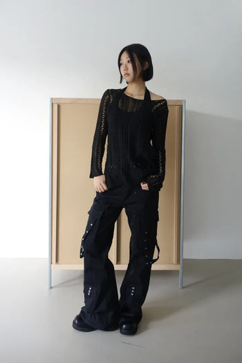 Strappy bootcut long wide cargo pants