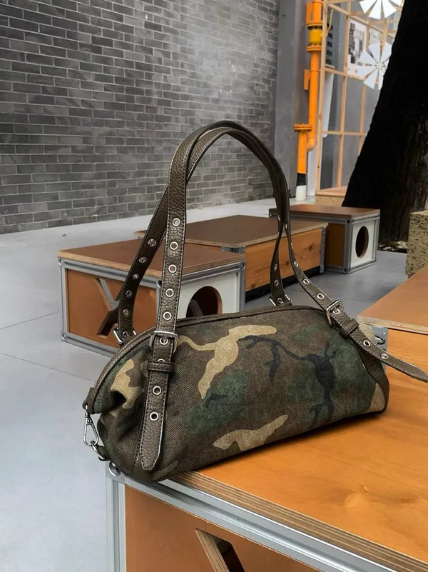 Camouflage Eyelet Baguette Shoulder Bag