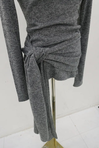 boat neck off-shoulder wrap knot long-sleeve t-shirt