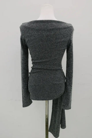 boat neck off-shoulder wrap knot long-sleeve t-shirt