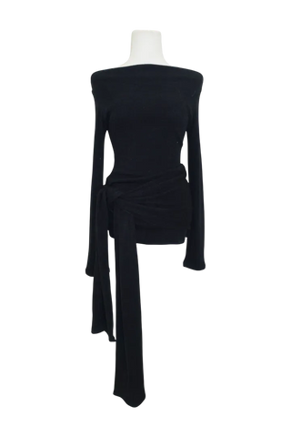 boat neck off-shoulder wrap knot long-sleeve t-shirt
