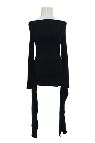 boat neck off-shoulder wrap knot long-sleeve t-shirt