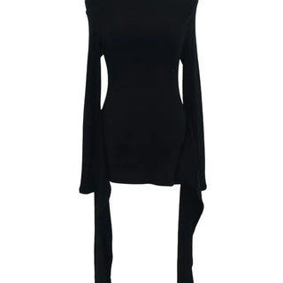 boat neck off-shoulder wrap knot long-sleeve t-shirt