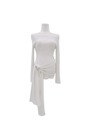 boat neck off-shoulder wrap knot long-sleeve t-shirt