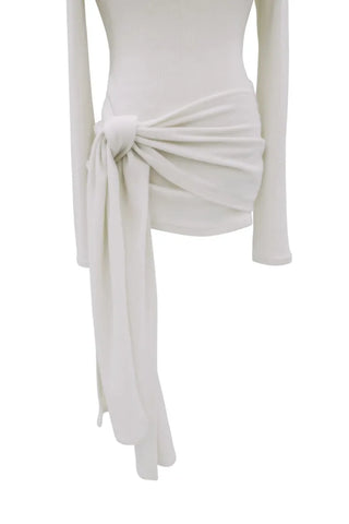 boat neck off-shoulder wrap knot long-sleeve t-shirt
