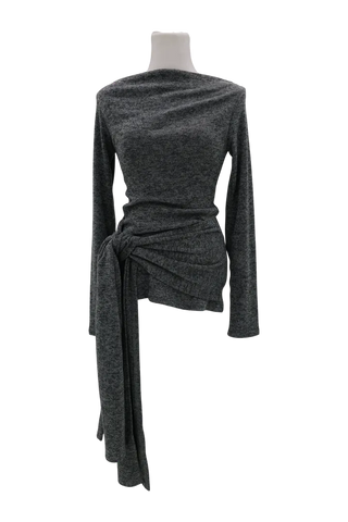 boat neck off-shoulder wrap knot long-sleeve t-shirt