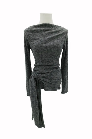 boat neck off-shoulder wrap knot long-sleeve t-shirt
