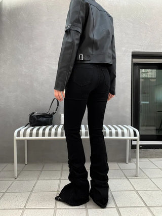 Belted Biker China Collar Two-Way Zipper Leather Jacket