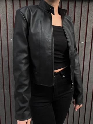 Belted Biker China Collar Two-Way Zipper Leather Jacket