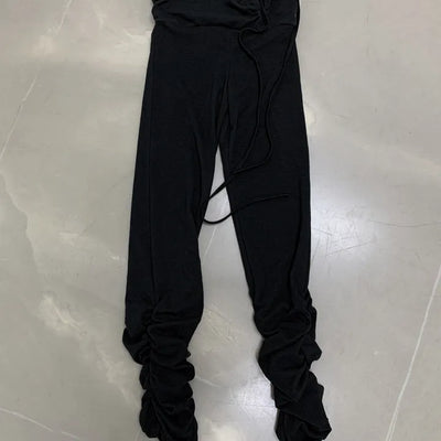 Strap Shirring Layered Leggings and Leg Warmer Pants