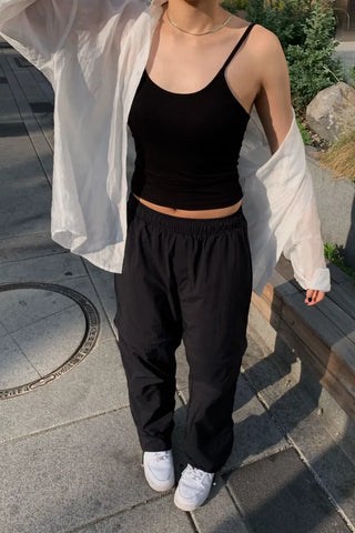 Backless ribbed sleeveless top with built-in cap