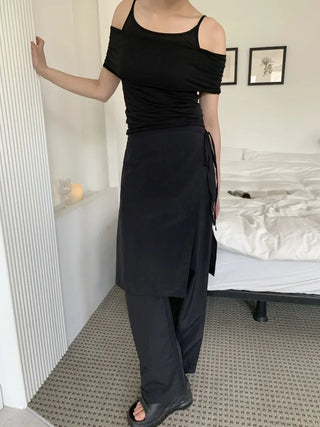Nylon wrap skirt summer layered pants