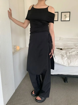 Nylon wrap skirt summer layered pants