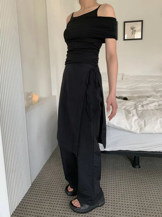 Nylon wrap skirt summer layered pants