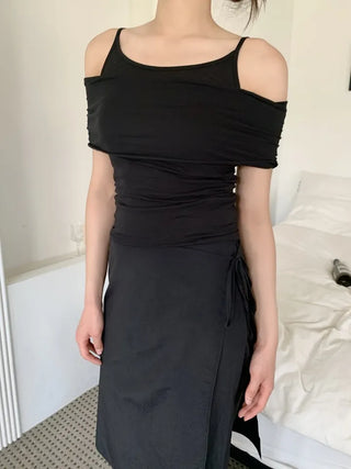 Nylon wrap skirt summer layered pants