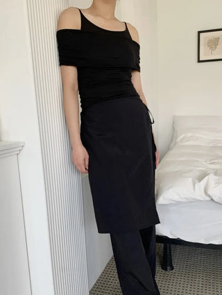 Nylon wrap skirt summer layered pants
