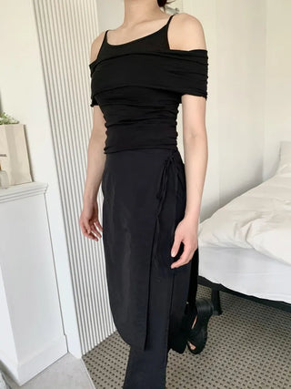Nylon wrap skirt summer layered pants