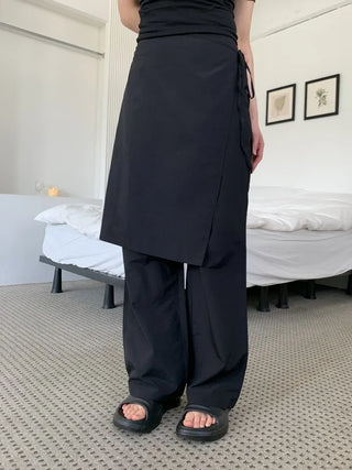 Nylon wrap skirt summer layered pants