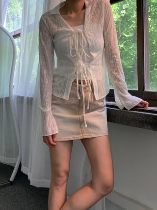 Rose cuff sheer strap shirt
